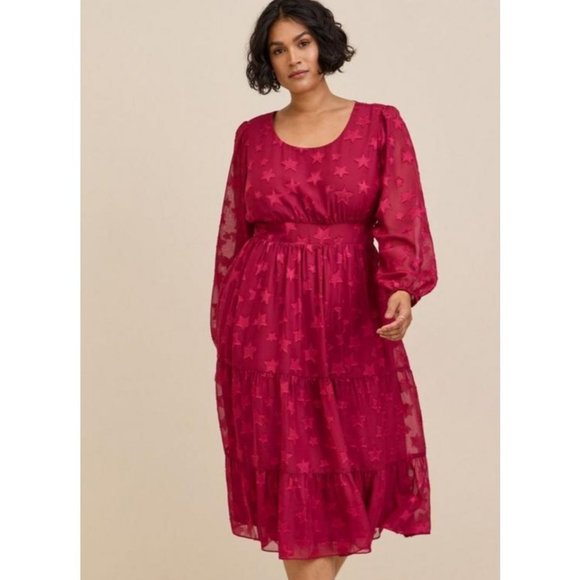 Torrid Chiffon Star Long Sleeve Dress Plus Size 2X Beaujolais Burgundy - Picture 8 of 8